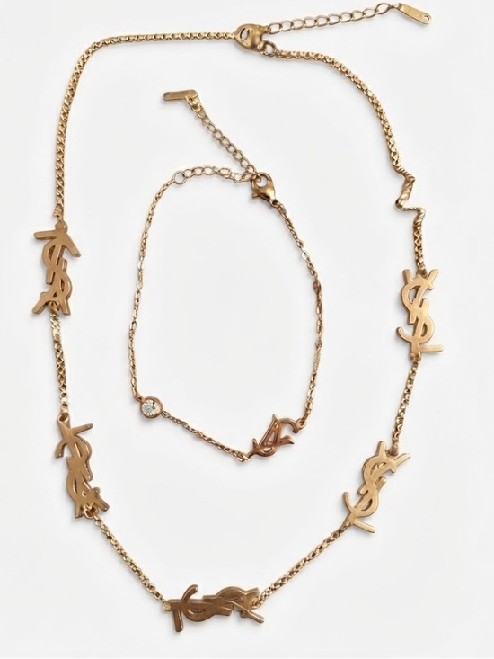 Fashion Jewelry Jewelry - Gold-Tone Letter Link Necklace and Bracelet Set